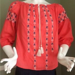 Abercrombie & Fitch Vintage Women Top Embroidered Peasant Hippie Boho Tassel XL